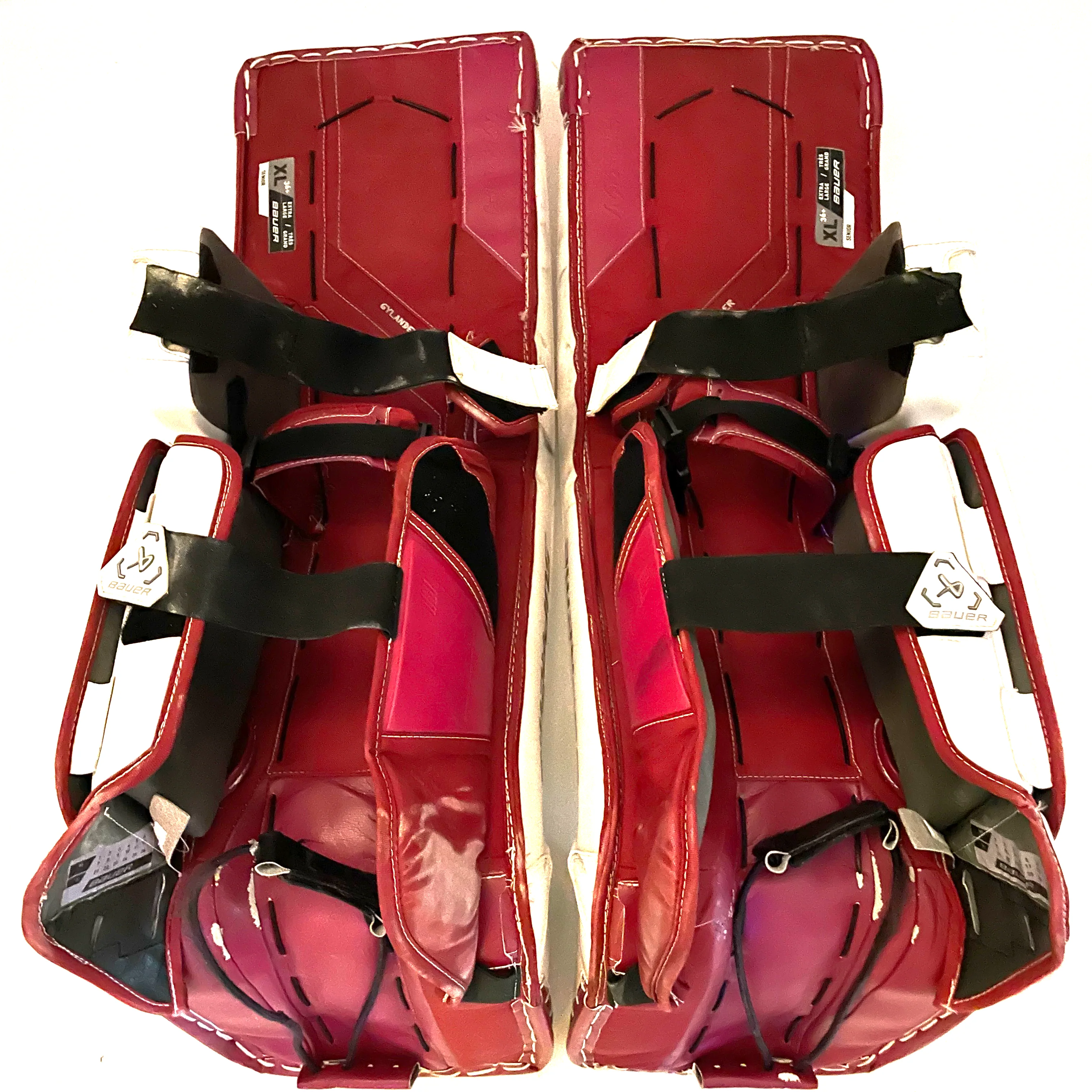 Bauer Supreme Mach - Used Pro Stock Goalie Pads (White/Maroon) - Image 3