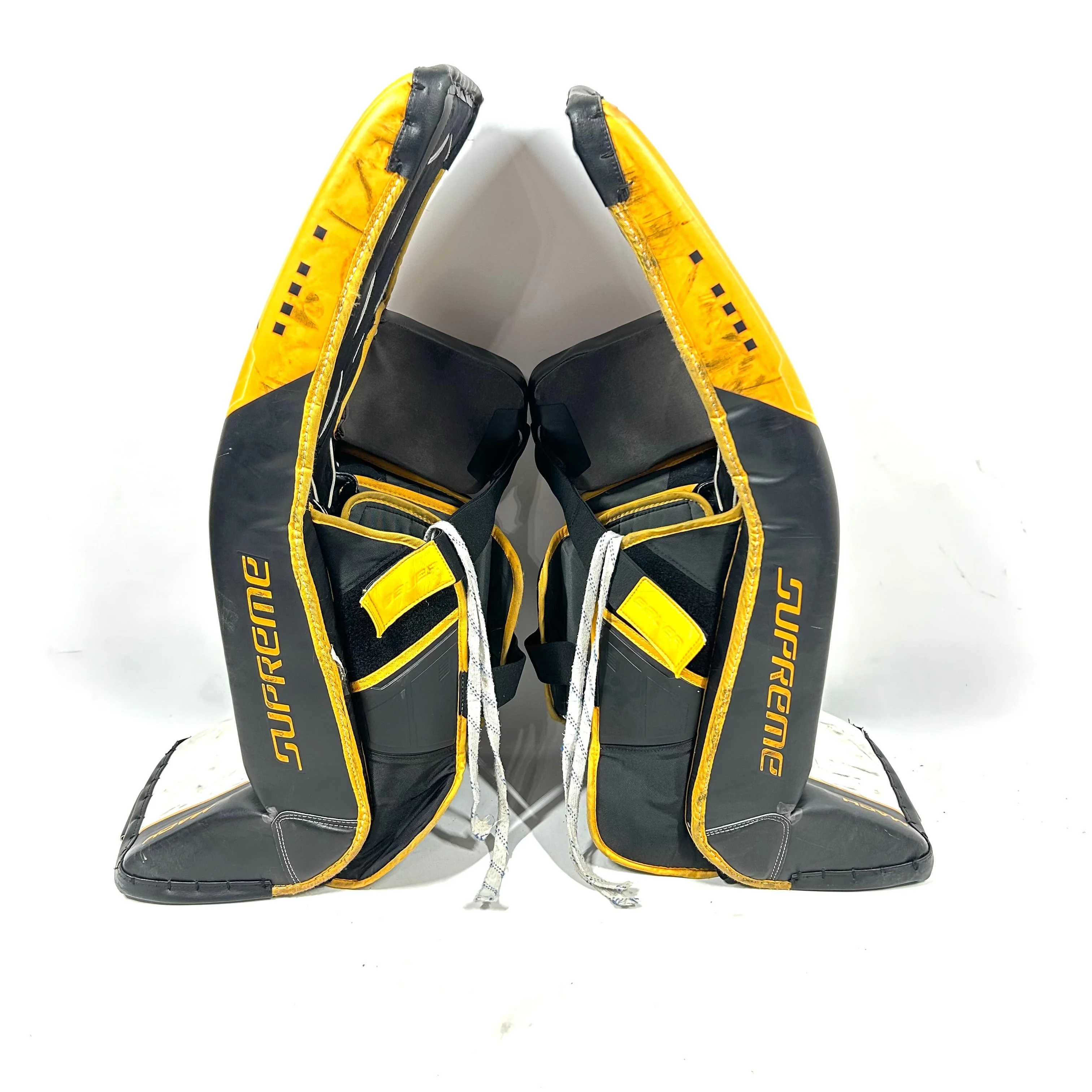 Bauer Supreme Mach - Used OHL Pro Stock Goalie Pads (Yellow/Black/White) - Image 4