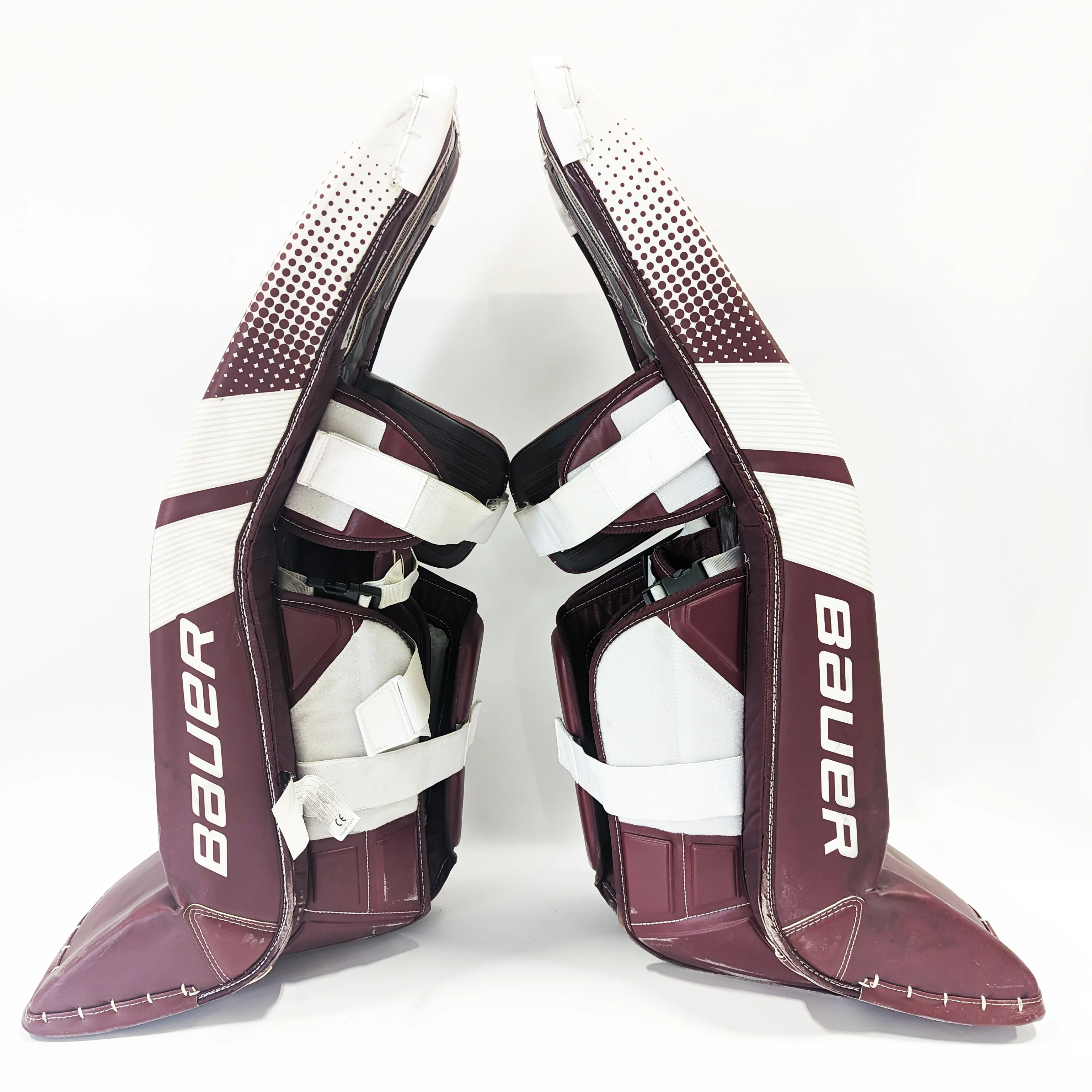 Bauer Supreme Ultrasonic - Used Pro Stock Goalie Leg Pads (Maroon/White) - Image 3