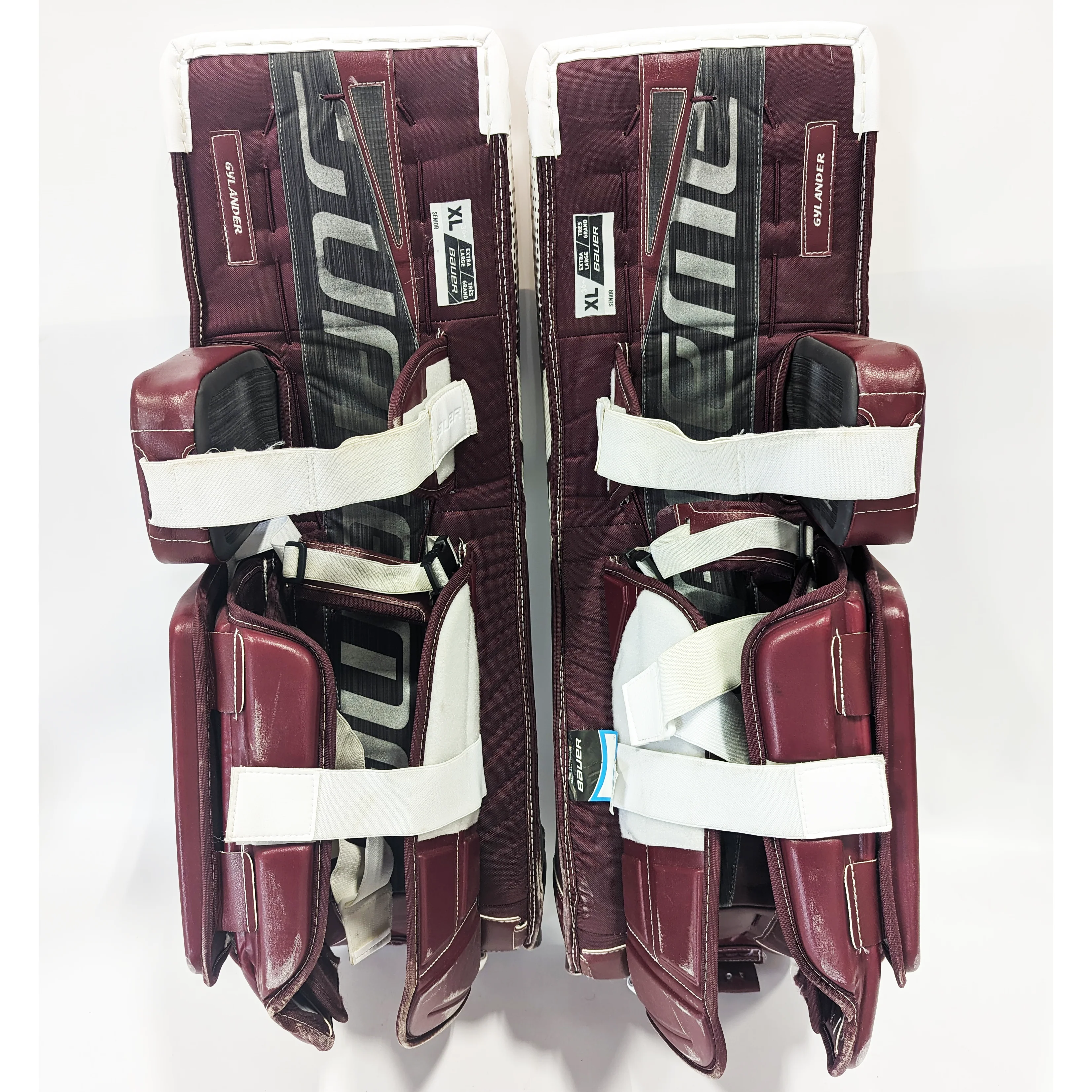 Bauer Supreme Ultrasonic - Used Pro Stock Goalie Leg Pads (Maroon/White) - Image 4