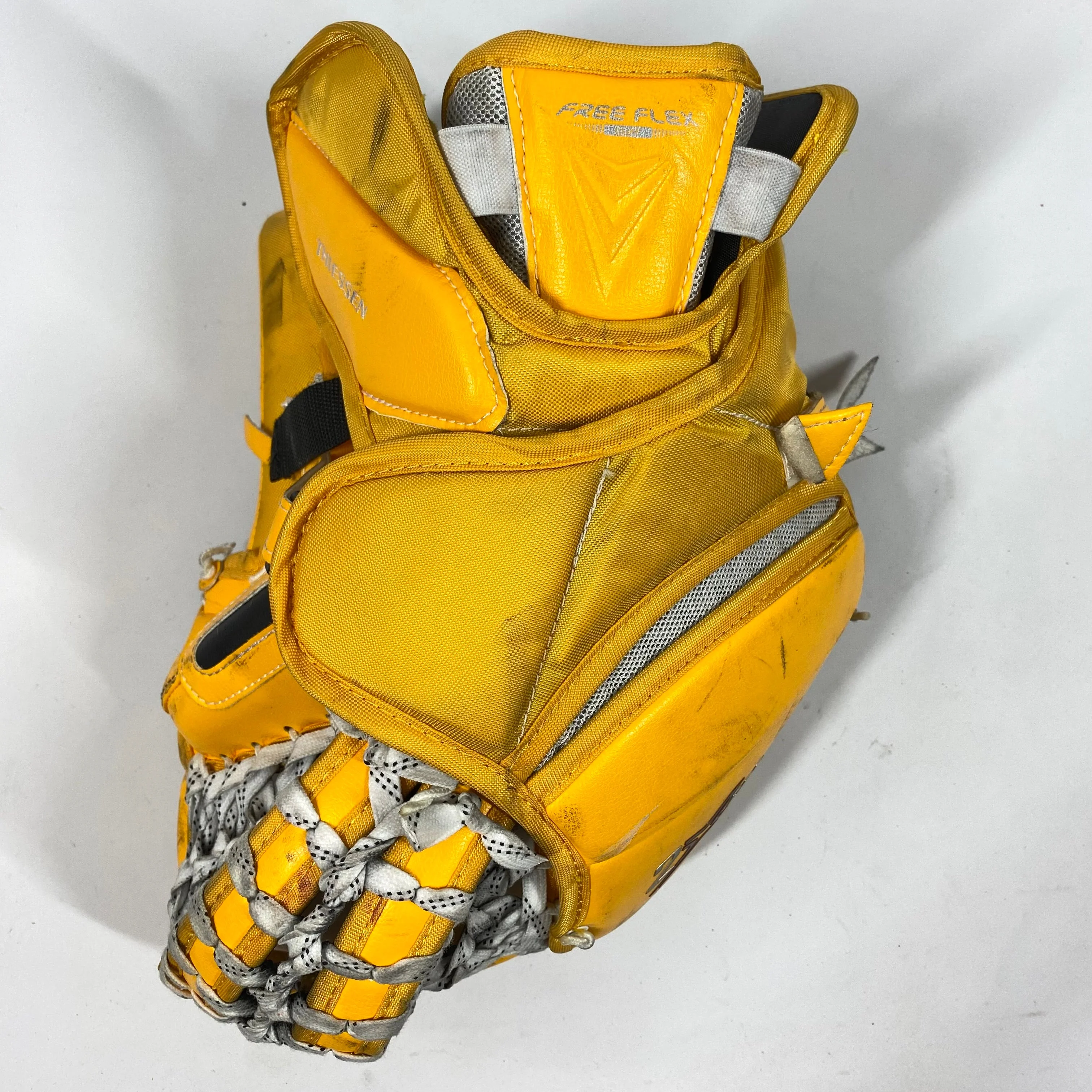 Bauer Vapor 2X Pro - Used Pro Stock Goalie Glove (Yellow/Red) - Image 3