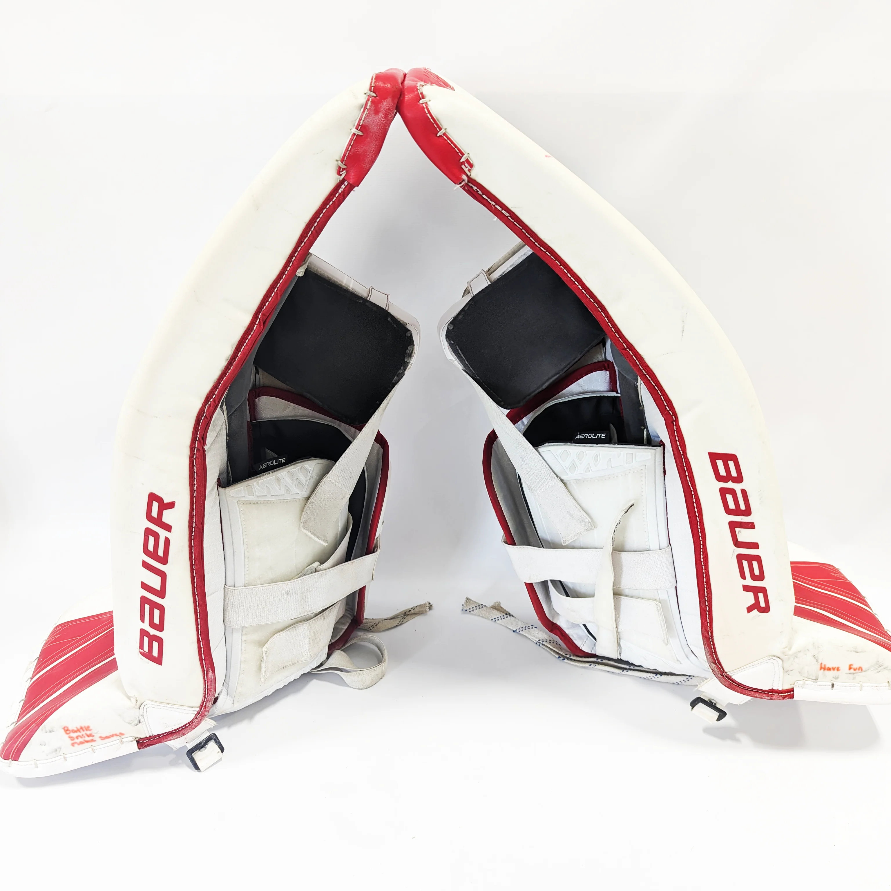 Bauer Supreme Ultrasonic - Used Pro Stock OHL Goalie Pads (Red/White) - Image 3