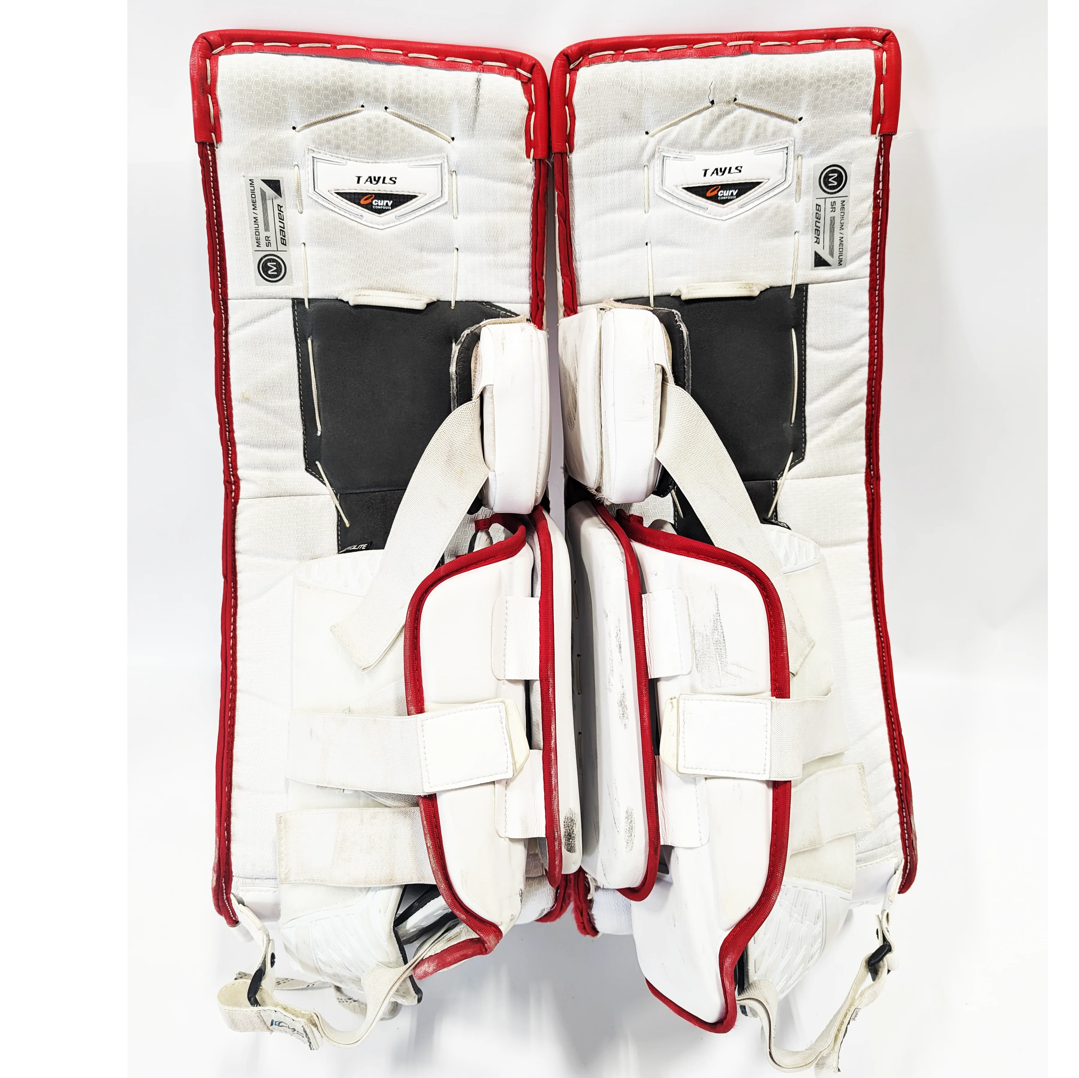 Bauer Supreme Ultrasonic - Used Pro Stock OHL Goalie Pads (Red/White) - Image 4